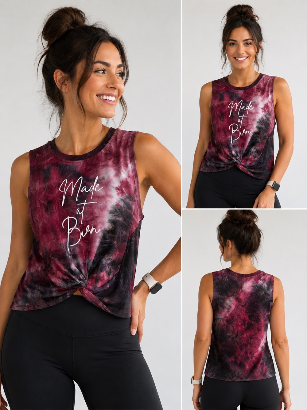 Women's Tie-Front Crop Tank - Burgundy Tie-Dye